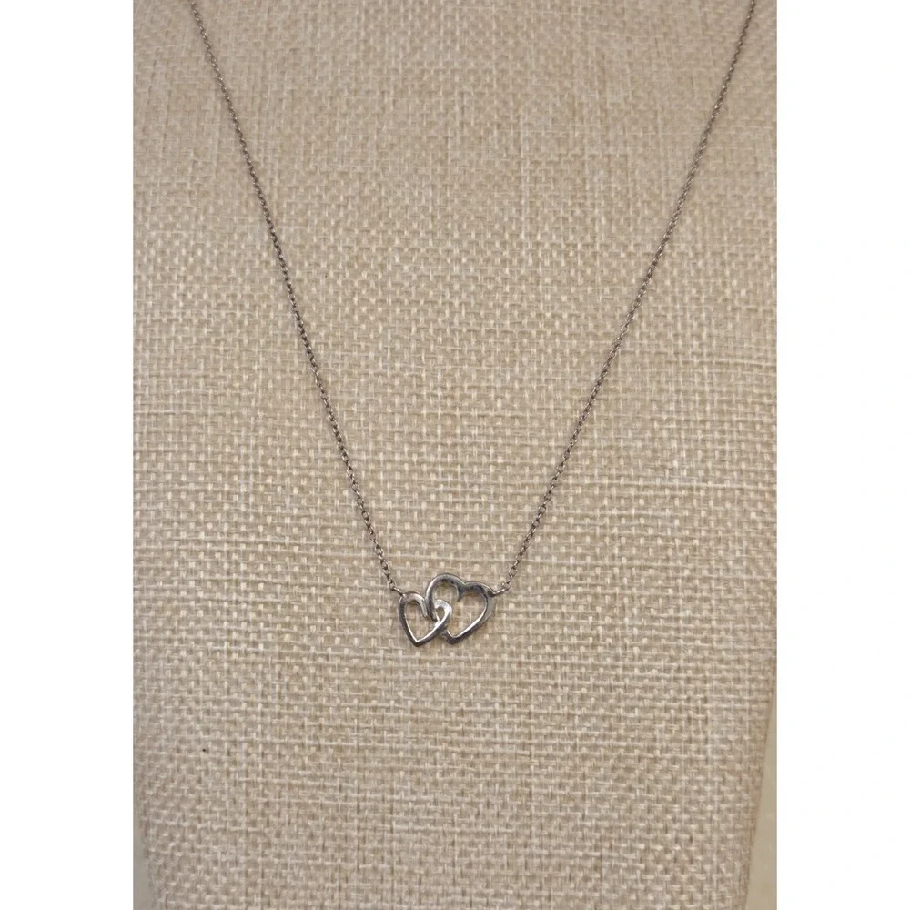 Vintage Sterling Silver Double Heart‎ Pendant Necklace 19
